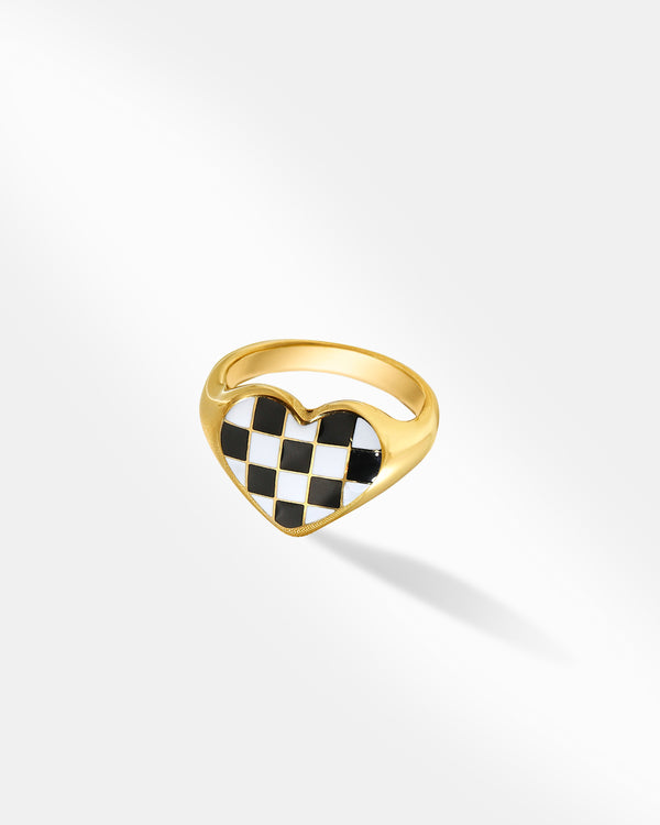 Black Heart Checkerboard Ring