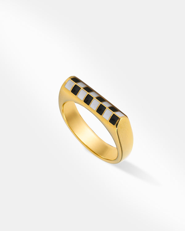 18K Gold Plated Checkerboard Ring