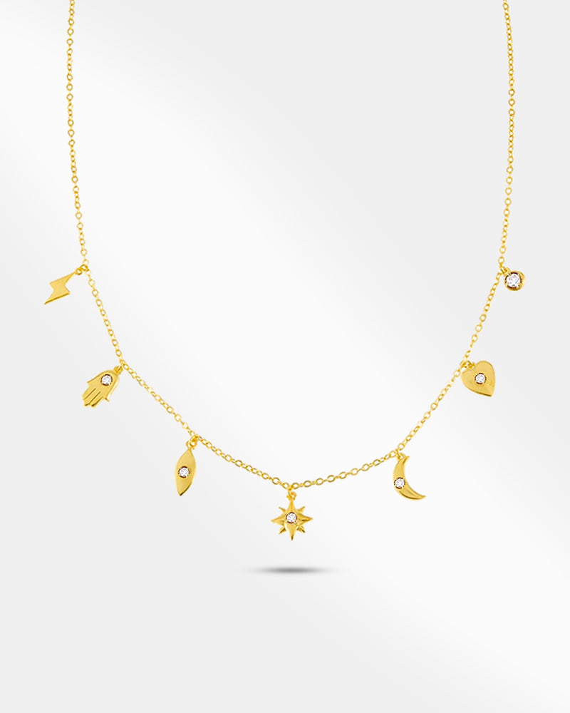 Gold Plated Necklace With Moon And Star 