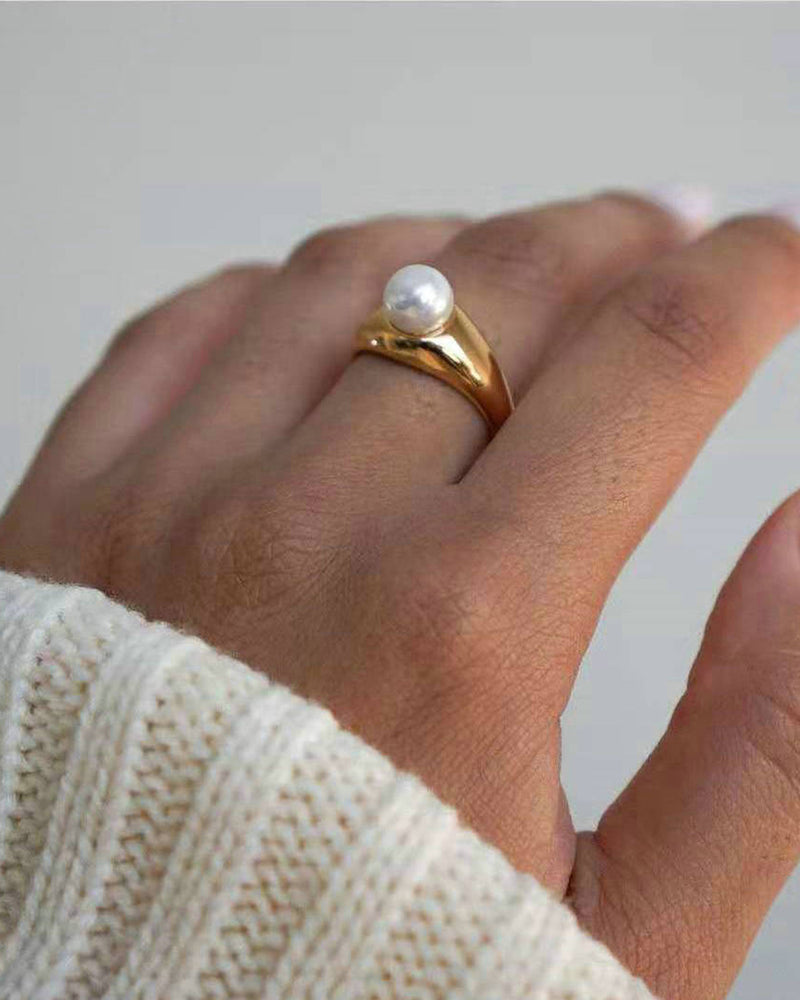 18K Gold Plated Ring with Pearl-1