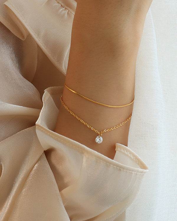 Rose Gold Chain Bracelet With Stone-1