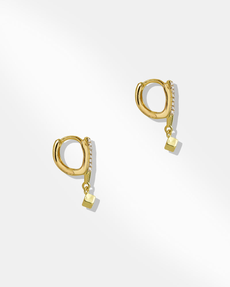 Gold Cube Hoop Earrings-1