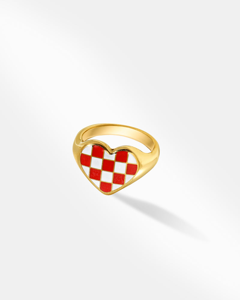 Two-Tone Checkerboard Heart Chunky Ring