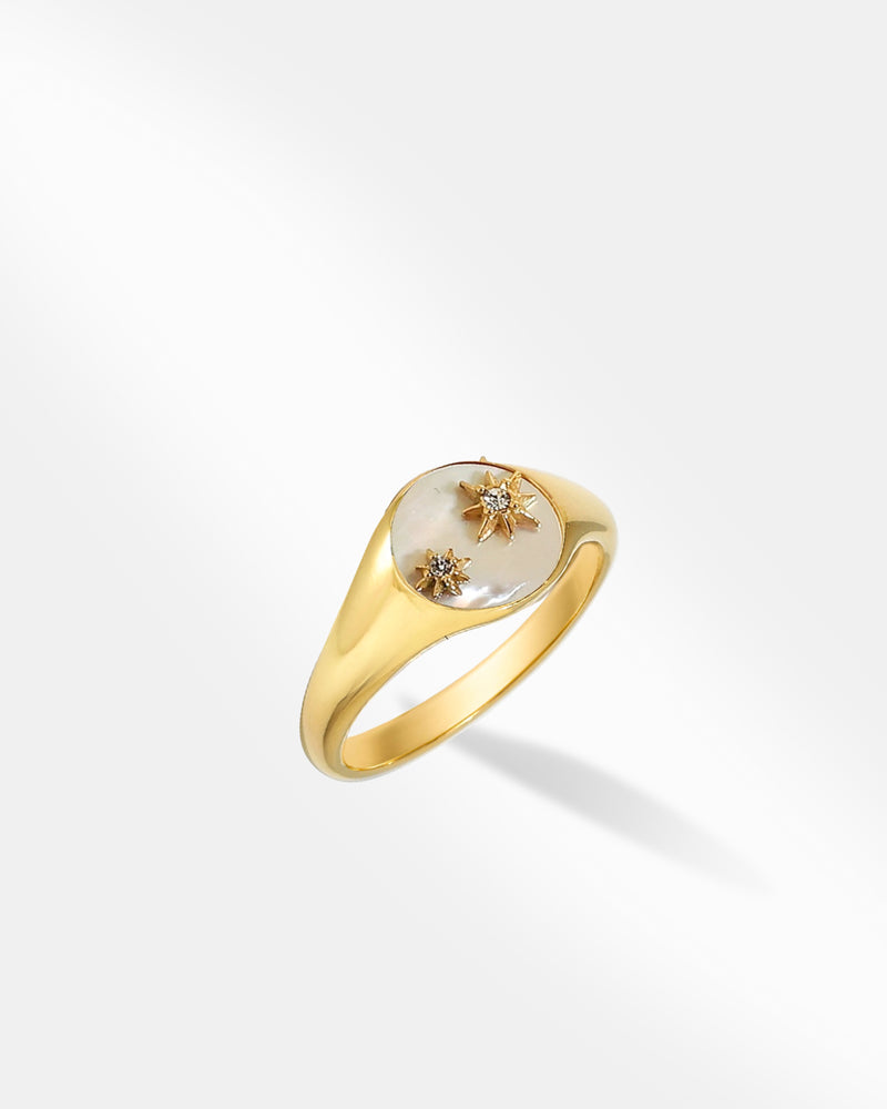 Double Star Gold Signet Ring